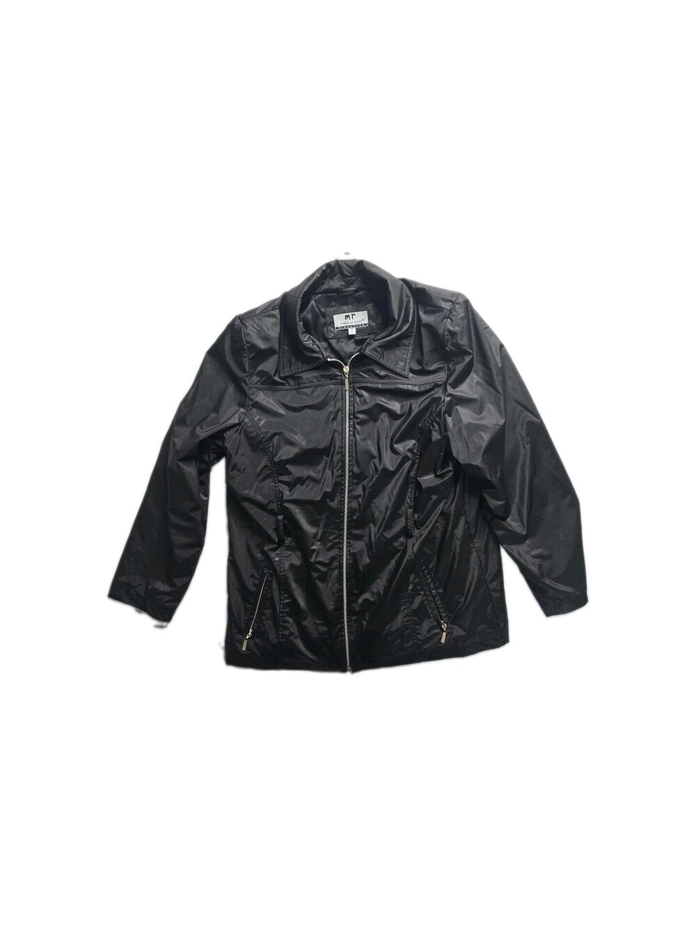Marcelle Renee Jacket Womens Large Black Full Zip Windbreaker Rain Utility Coat